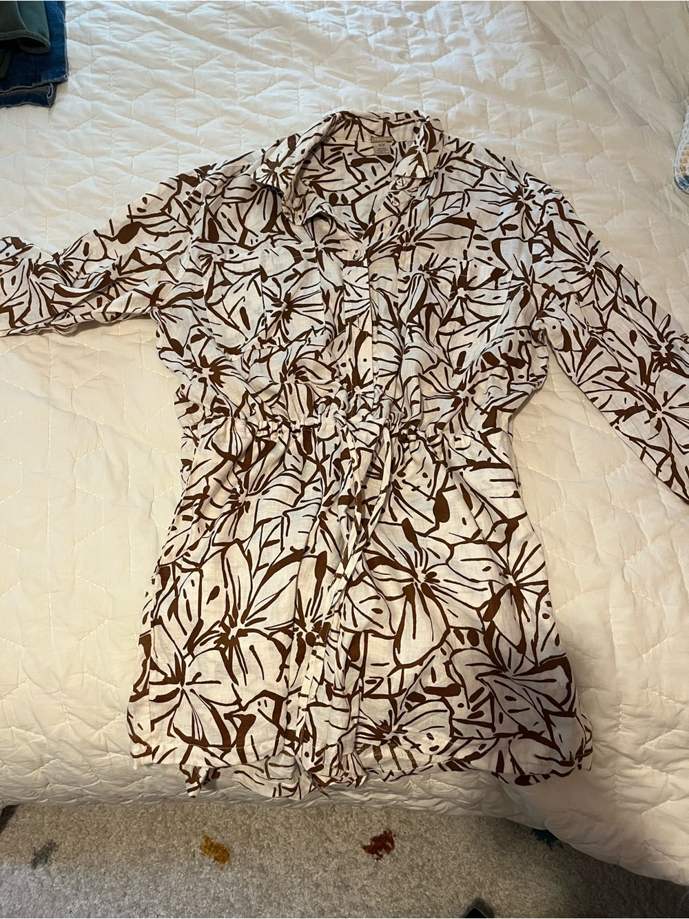 Magaschoni Cream and Brown Floral Printed Romper